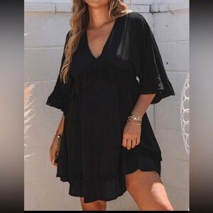 SHEIN flare sleeve ruffle hem black dress size medium